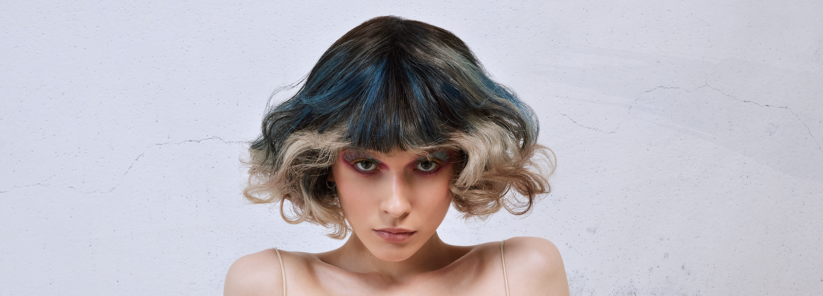 Girl with colorfull hair and makeup from the front